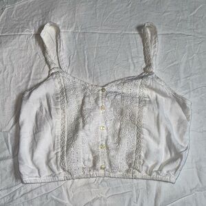 White Lace Button-Up Crop Top